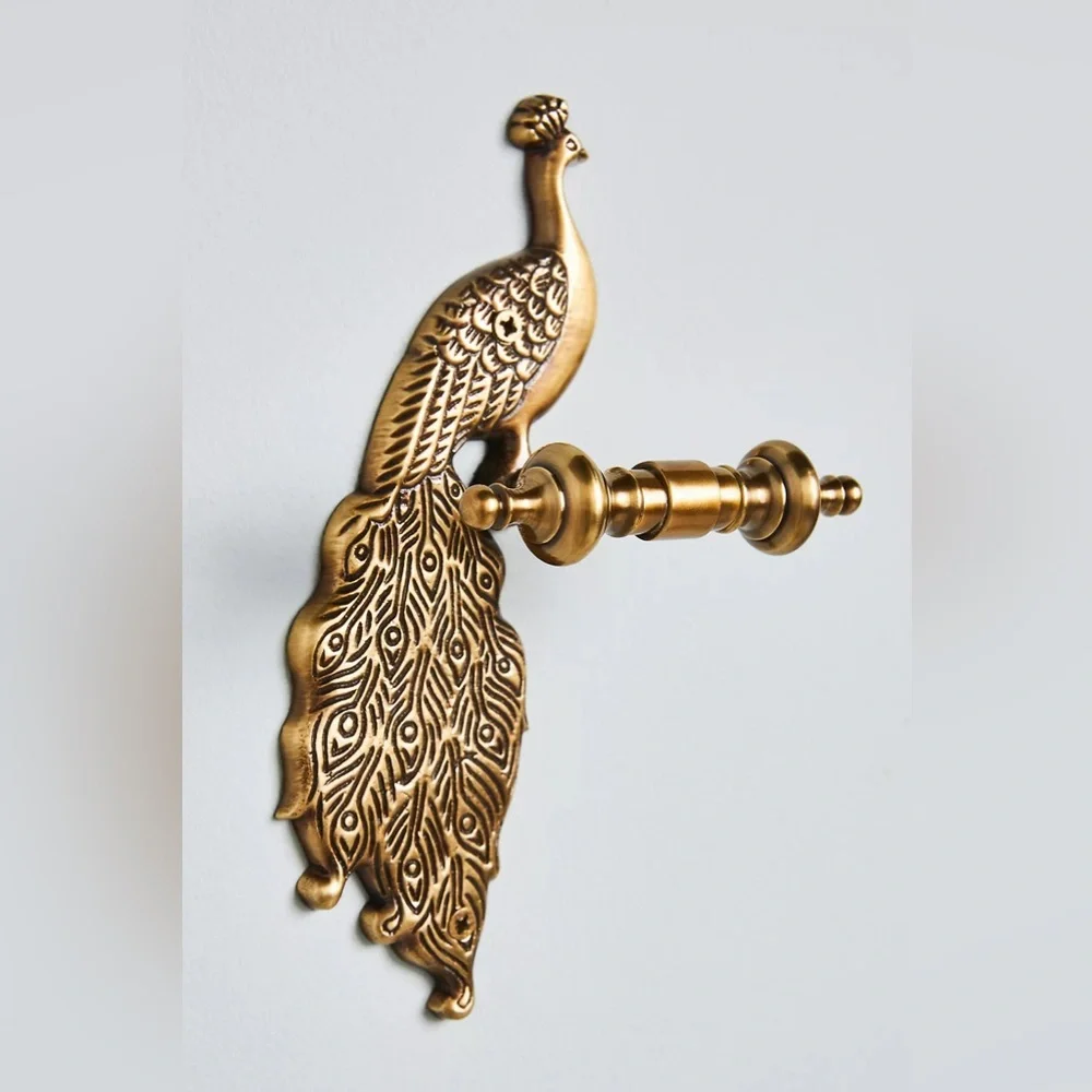 Anthropologie Brass Peacock Wall Hook